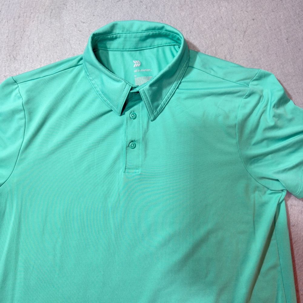All in Motion Polo‎ Shirt Mens Medium Mint Green Excellent Performance Stretch